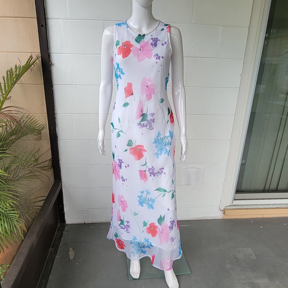 VTG 90s My Michelle White Floral Maxi Dress Women S Cottagecore Romantic Summer